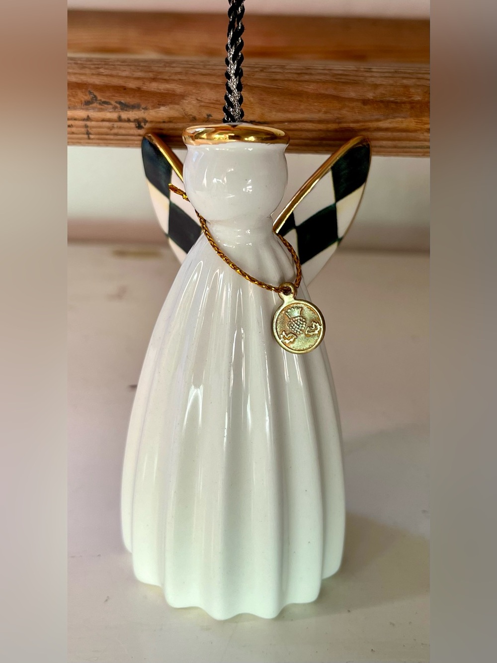 MacKenzie-Childs Farmhouse Angel Bell Ornament Courtly Check Christmas